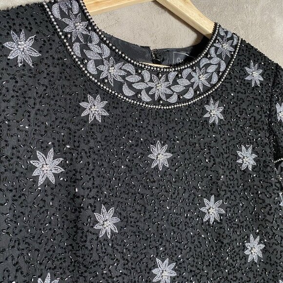 Cote d'Azur Vintage Beaded Embroidered Silk Top Sz M Embellished Evening Formal - Picture 4 of 14